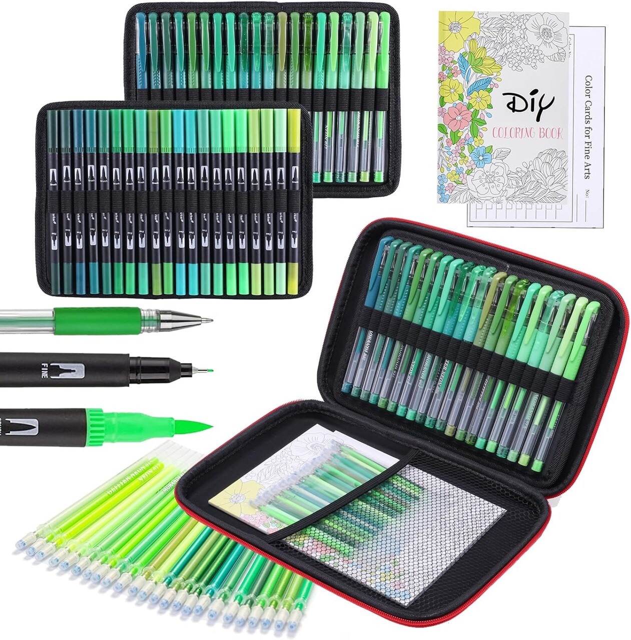 80 Pack Green Drawing Pen Set,20 Color Double Tip Brush Pens 20 Color Gel Pens with 40 Refills